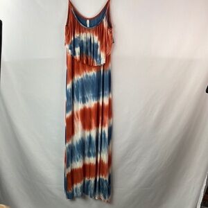 Whitemark orange and navy blue full length tie dye dress large